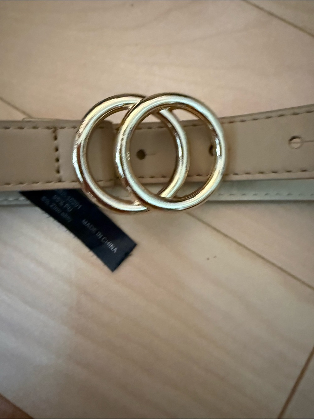SHEIN Beige Belt with Double Gold Ring Buckle new